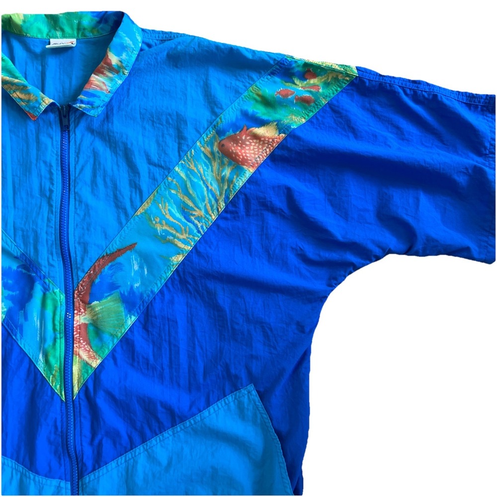 Vintage Sun Blocks XL Neon Colorblock Short Sleeve Windbreaker Jacket USA Fish